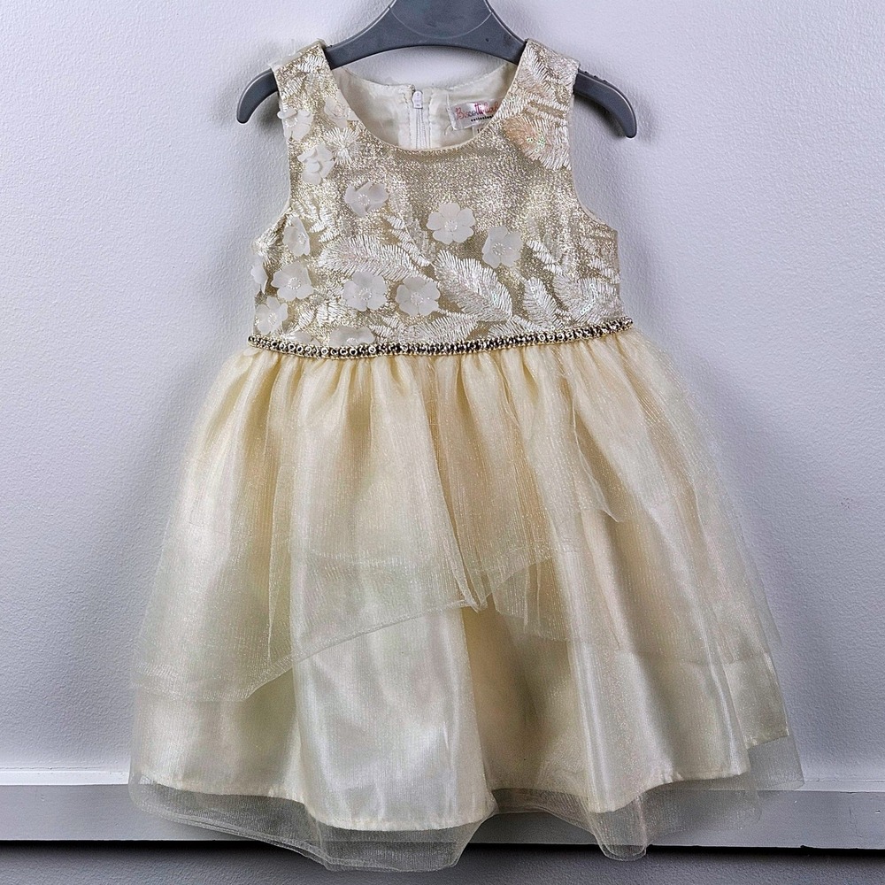 Biscotti Baby Collezioni Gold Floral Tulle Dress Rhinestone 18M